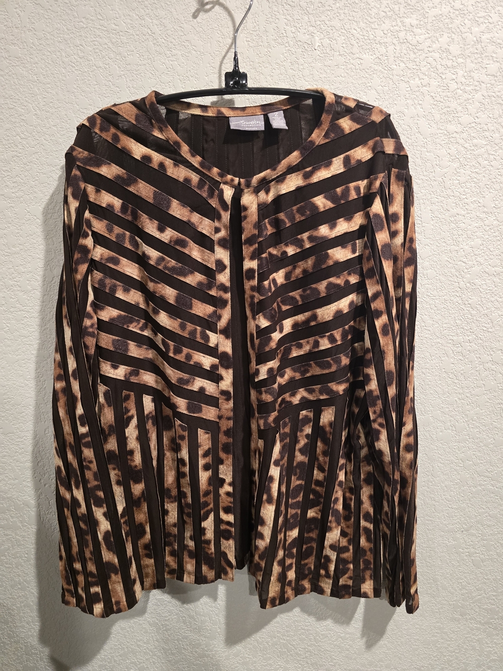 Chico's Travelers Collection Size 2 (L) Leopard Print Ribbon Mesh Open Cardigan